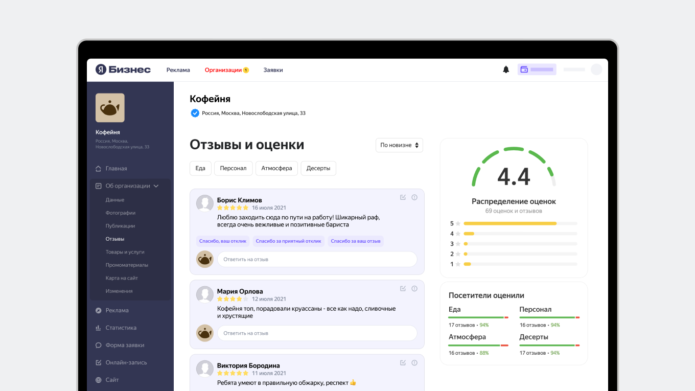 Яндекс Бизнес: как посмотреть отзывы и оценки клиентов