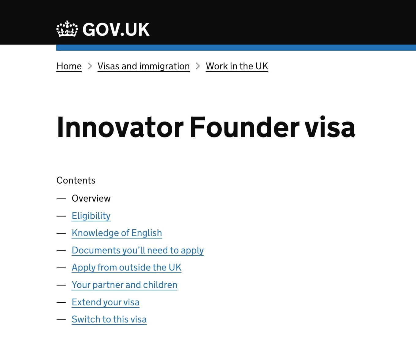 Список требований к Innovator Founder Visa