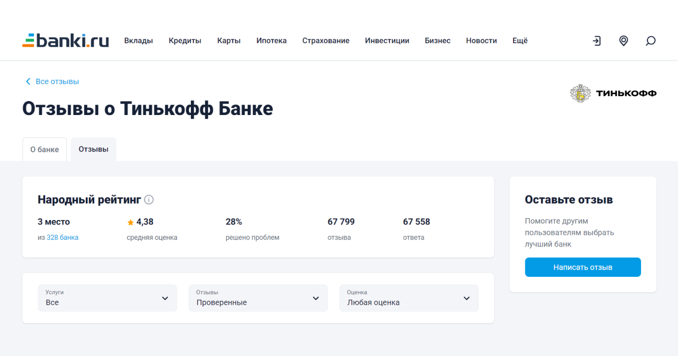 Отзывы от целевой аудитории банка Т-Банк