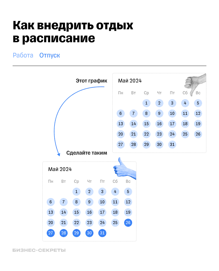  Пример календаря с запланированным отпуском