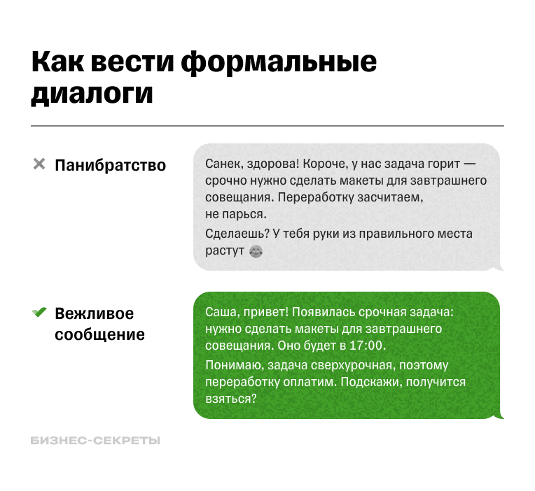 Пример удачного и неудачного диалога с сотрудником