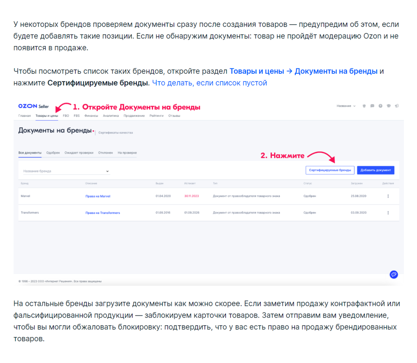 Блокировка продавца на Озон