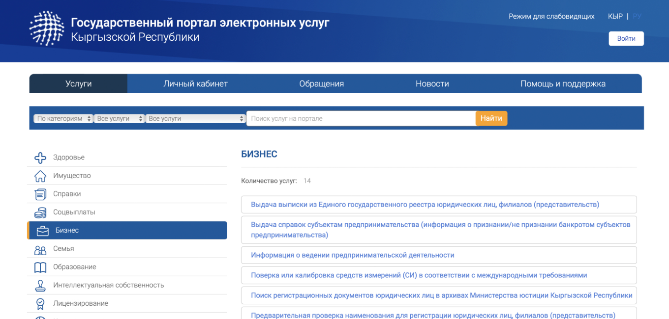Портал электронных услуг для бизнеса