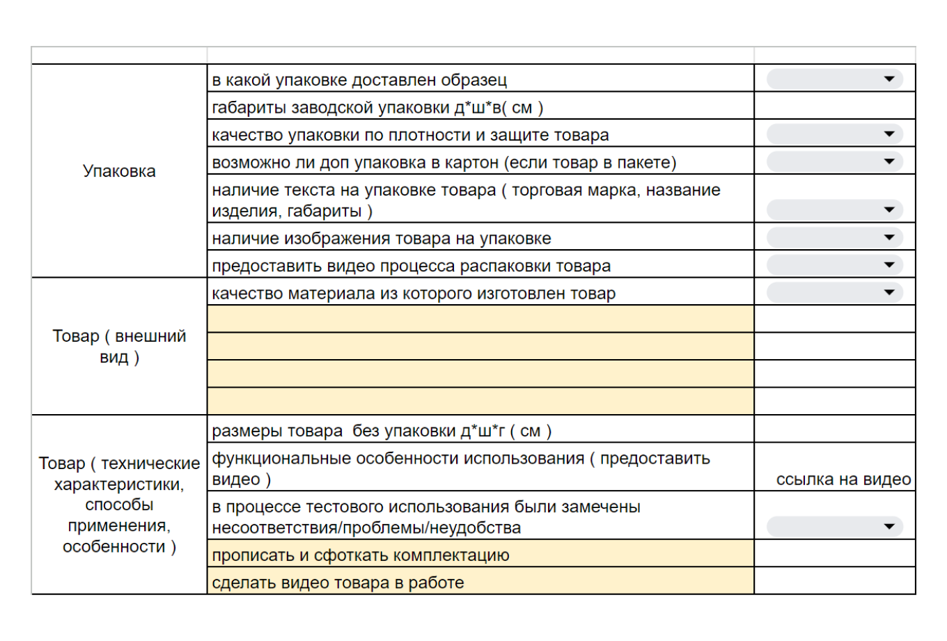 ТЗ на проверку образцов товара